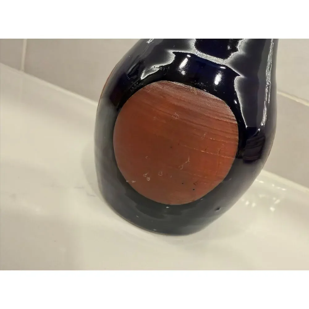 Cobalt‎ Blue Vase with Terra Cotta Colored Circles Made in Japan